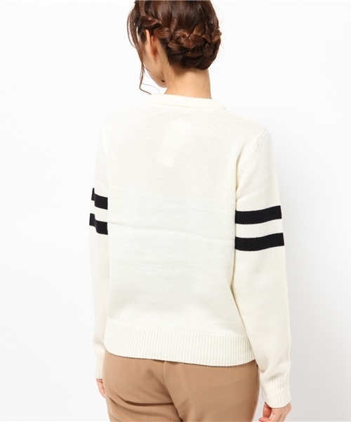 SEVENDAYS=SUNDAY（セブンデイズサンデイ）の「両袖ライン入ニット　プルオーバー（ニット/セーター・レディース・グレー/カーキ/オートミール/ネイビー・MEDIUM/LARGE）」の7枚目の写真