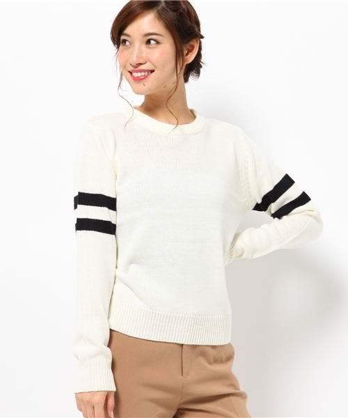 SEVENDAYS=SUNDAY（セブンデイズサンデイ）の「両袖ライン入ニット　プルオーバー（ニット/セーター・レディース・グレー/カーキ/オートミール/ネイビー・MEDIUM/LARGE）」の13枚目の写真