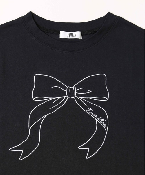 JILTU ribbon tee ジルチュリボンTシャツ ブラック オーガニックコットンリボンフレームロゴTシャツ | JILL by JILL
