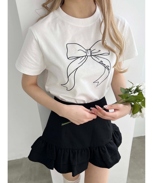 PHILLY(フィリー)の「【プチプラ\2199★】ビッグリボン刺繍Tシャツ(Tシャツ/カットソー・レディース・ブラック/ホワイト/ピンク・FREE)」の5枚目の写真