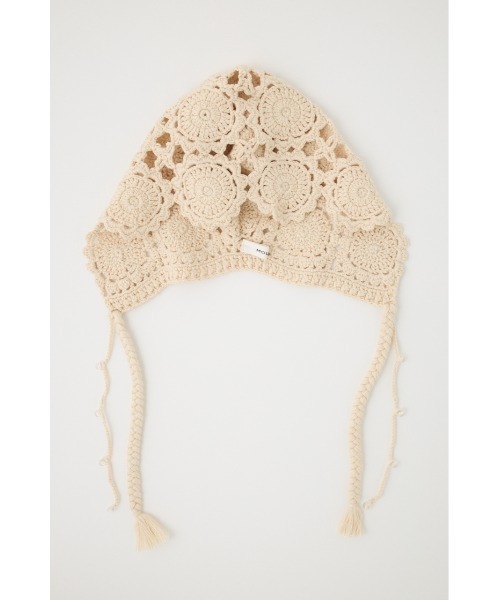 MOUSSY（マウジー）の「CROCHET バブーシュカ（ニットキャップ/ビーニー・レディース・ライトブラック/アイボリー・FREE）」の4枚目の写真