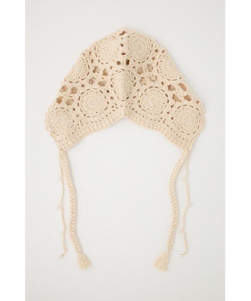 MOUSSY（マウジー）の「CROCHET バブーシュカ（ニットキャップ/ビーニー・レディース・ライトブラック/アイボリー・FREE）」の5枚目の写真