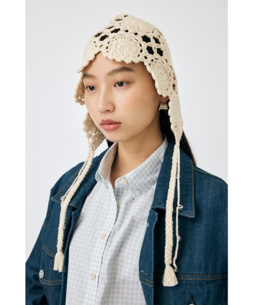 MOUSSY（マウジー）の「CROCHET バブーシュカ（ニットキャップ/ビーニー・レディース・ライトブラック/アイボリー・FREE）」の8枚目の写真