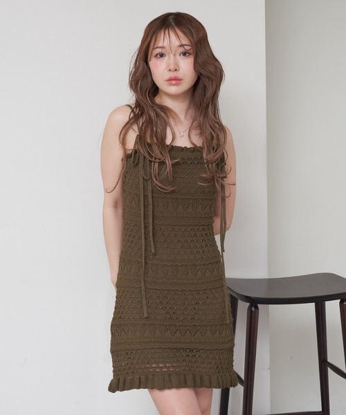 RAY CASSIN（レイカズン）の「クロシェキャミワンピース（ワンピース・レディース・アイボリー/ブラウン系その他2/ブラック・FREE）」の3枚目の写真