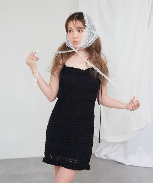 RAY CASSIN（レイカズン）の「クロシェキャミワンピース（ワンピース・レディース・アイボリー/ブラウン系その他2/ブラック・FREE）」の2枚目の写真