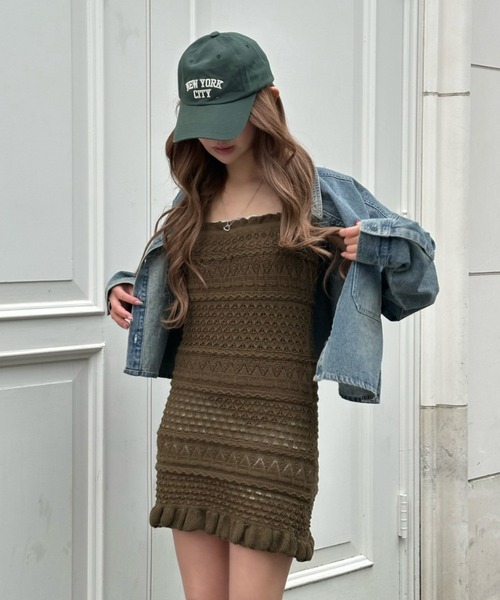 RAY CASSIN（レイカズン）の「クロシェキャミワンピース（ワンピース・レディース・アイボリー/ブラウン系その他2/ブラック・FREE）」の13枚目の写真