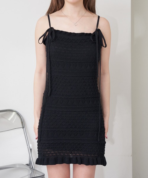 RAY CASSIN（レイカズン）の「クロシェキャミワンピース（ワンピース・レディース・アイボリー/ブラウン系その他2/ブラック・FREE）」の6枚目の写真