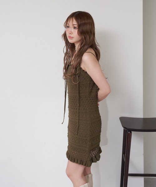 RAY CASSIN（レイカズン）の「クロシェキャミワンピース（ワンピース・レディース・アイボリー/ブラウン系その他2/ブラック・FREE）」の11枚目の写真