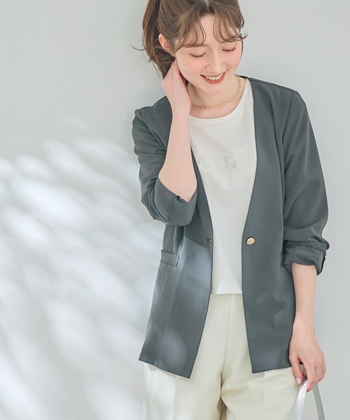 12Twelve Agenda(トゥエルブ アジェンダ)の「ウォッシャブルカラーレスロングジャケット(テーラードジャケット・レディース・アイボリー/グレイッシュベージュ/チャコールグレー・M)」の13枚目の写真