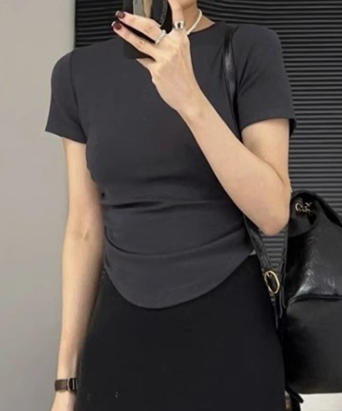 SPIGA（スピーガ）の「脇ｷﾞｬｻﾞｰﾌﾚﾝﾁTｼｬﾂ（Tシャツ/カットソー・レディース・ブラック/ダークグレー/ホワイト/ライトグレー・SMALL/MEDIUM/LARGE/X-LARGE）」の4枚目の写真