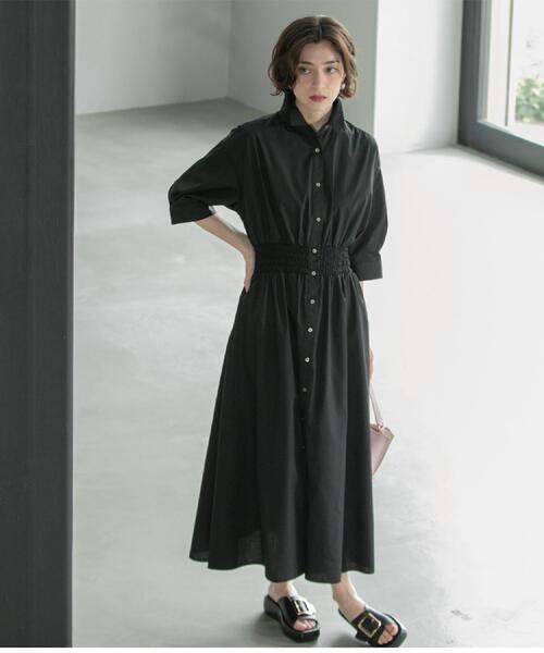 【新品未使用】 venit ブラックシャツワンピース セール】《5色展開》フィット＆フレアシャツワンピース【洗濯機