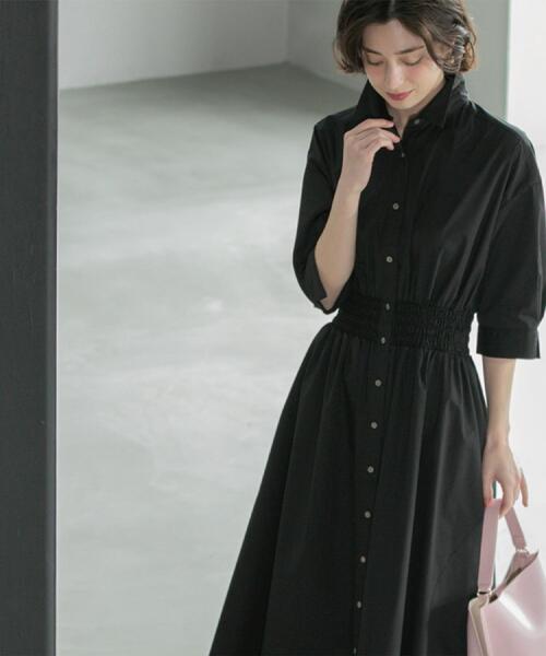 OPAQUE.CLIP（オペークドットクリップ）の「《5色展開》フィット＆フレアシャツワンピース【洗濯機洗い可】（ワンピース・レディース・ブルー/ブラック/ベージュ/ネイビー/ピンク系・38/40/36/42）」の11枚目の写真