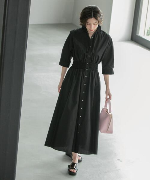 OPAQUE.CLIP（オペークドットクリップ）の「《5色展開》フィット＆フレアシャツワンピース【洗濯機洗い可】（ワンピース・レディース・ブルー/ブラック/ベージュ/ネイビー/ピンク系・38/40/36/42）」の12枚目の写真