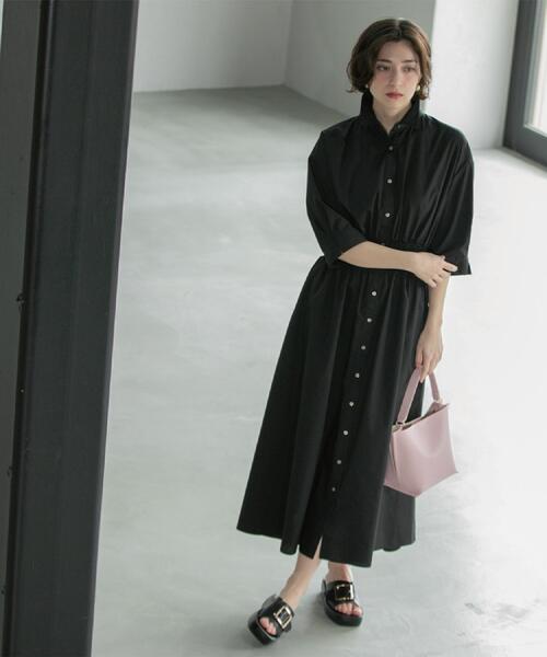 OPAQUE.CLIP（オペークドットクリップ）の「《5色展開》フィット＆フレアシャツワンピース【洗濯機洗い可】（ワンピース・レディース・ブルー/ブラック/ベージュ/ネイビー/ピンク系・38/40/36/42）」の13枚目の写真