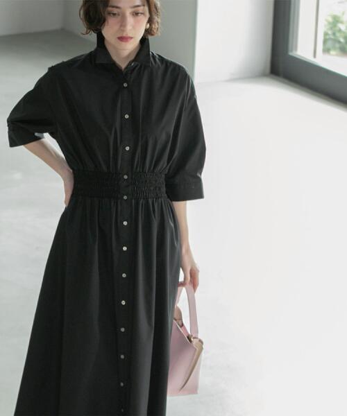 OPAQUE.CLIP（オペークドットクリップ）の「《5色展開》フィット＆フレアシャツワンピース【洗濯機洗い可】（ワンピース・レディース・ブルー/ブラック/ベージュ/ネイビー/ピンク系・38/40/36/42）」の14枚目の写真