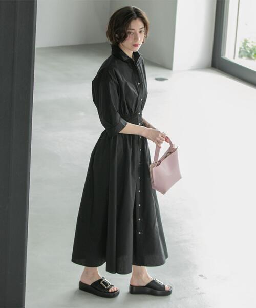 OPAQUE.CLIP（オペークドットクリップ）の「《5色展開》フィット＆フレアシャツワンピース【洗濯機洗い可】（ワンピース・レディース・ブルー/ブラック/ベージュ/ネイビー/ピンク系・38/40/36/42）」の15枚目の写真