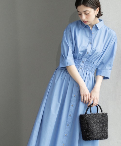 OPAQUE.CLIP（オペークドットクリップ）の「《5色展開》フィット＆フレアシャツワンピース【洗濯機洗い可】（ワンピース・レディース・ブルー/ブラック/ベージュ/ネイビー/ピンク系・38/40/36/42）」の7枚目の写真