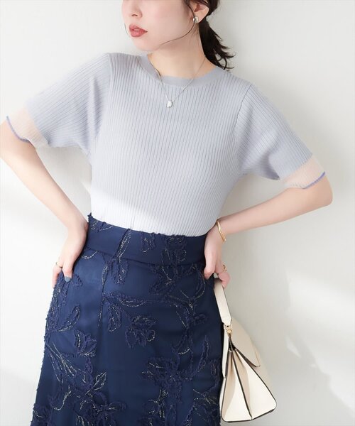 natural couture(ナチュラルクチュール)の「袖口シアー強撚リブニット(ニット/セーター・レディース・イエロー/ミント/ラベンダー/ライトグレー/ピンク/ブラック/グレイッシュベージュ・FREE)」の15枚目の写真