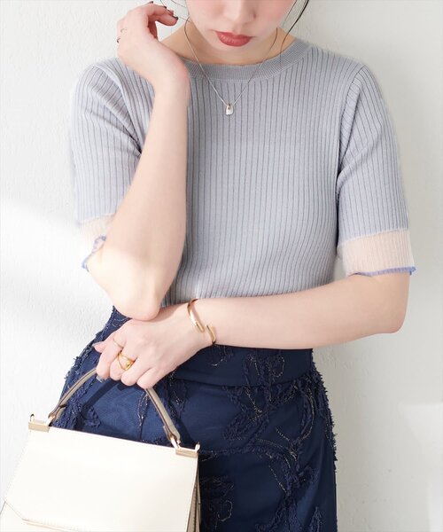 natural couture(ナチュラルクチュール)の「袖口シアー強撚リブニット(ニット/セーター・レディース・イエロー/ミント/ラベンダー/ライトグレー/ピンク/ブラック/グレイッシュベージュ・FREE)」の16枚目の写真