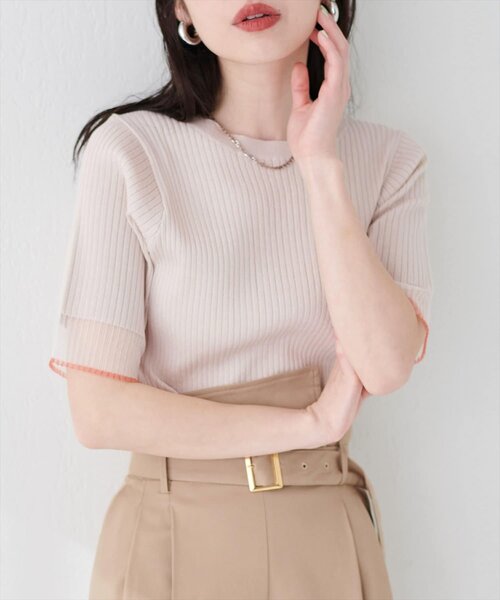 natural couture(ナチュラルクチュール)の「袖口シアー強撚リブニット(ニット/セーター・レディース・イエロー/ミント/ラベンダー/ライトグレー/ピンク/ブラック/グレイッシュベージュ・FREE)」の11枚目の写真