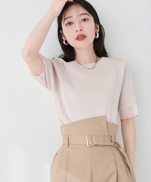 袖口シアー強撚リブニット（ニット/セーター）｜natural couture