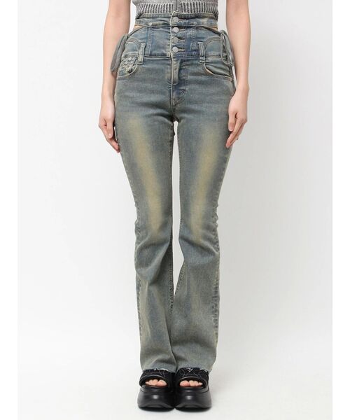 EMODA（エモダ）の「サイドオープンハイウエストフレアパギンス（デニムパンツ・レディース・ブラック/ライトブルー/インディゴブルー・X-SMALL/SMALL/MEDIUM）」の4枚目の写真