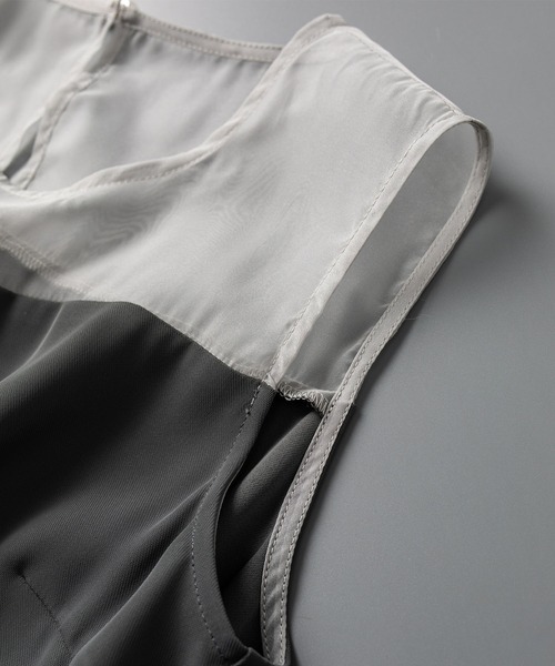 SAISON DE PAPILLON（セゾンドパピヨン）の「オーガンジートップスとオールインワンの2点セット（サロペット/オーバーオール・レディース・ブラック/チャコール・L/M/S）」の8枚目の写真