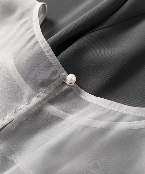 SAISON DE PAPILLON（セゾンドパピヨン）の「オーガンジートップスとオールインワンの2点セット（サロペット/オーバーオール・レディース・ブラック/チャコール・L/M/S）」の7枚目の写真