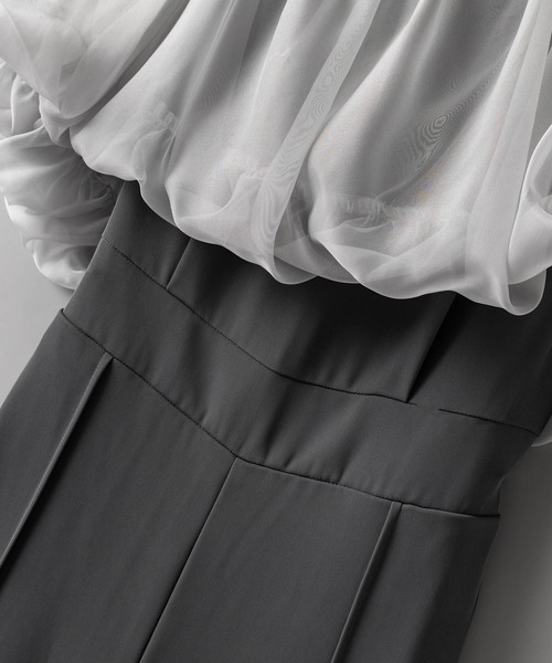 SAISON DE PAPILLON（セゾンドパピヨン）の「オーガンジートップスとオールインワンの2点セット（サロペット/オーバーオール・レディース・ブラック/チャコール・L/M/S）」の6枚目の写真