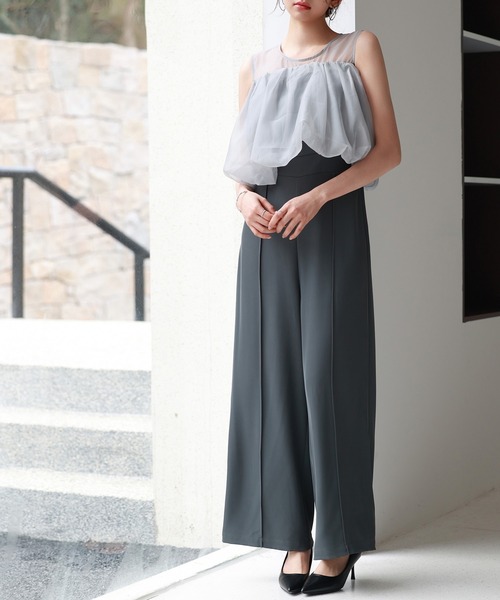 SAISON DE PAPILLON（セゾンドパピヨン）の「オーガンジートップスとオールインワンの2点セット（サロペット/オーバーオール・レディース・ブラック/チャコール・L/M/S）」の21枚目の写真