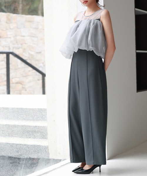 SAISON DE PAPILLON（セゾンドパピヨン）の「オーガンジートップスとオールインワンの2点セット（サロペット/オーバーオール・レディース・ブラック/チャコール・L/M/S）」の20枚目の写真