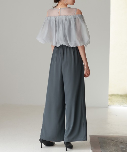 SAISON DE PAPILLON（セゾンドパピヨン）の「オーガンジートップスとオールインワンの2点セット（サロペット/オーバーオール・レディース・ブラック/チャコール・L/M/S）」の19枚目の写真