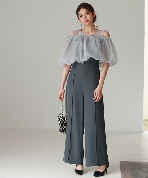 SAISON DE PAPILLON（セゾンドパピヨン）の「オーガンジートップスとオールインワンの2点セット（サロペット/オーバーオール・レディース・ブラック/チャコール・L/M/S）」の18枚目の写真