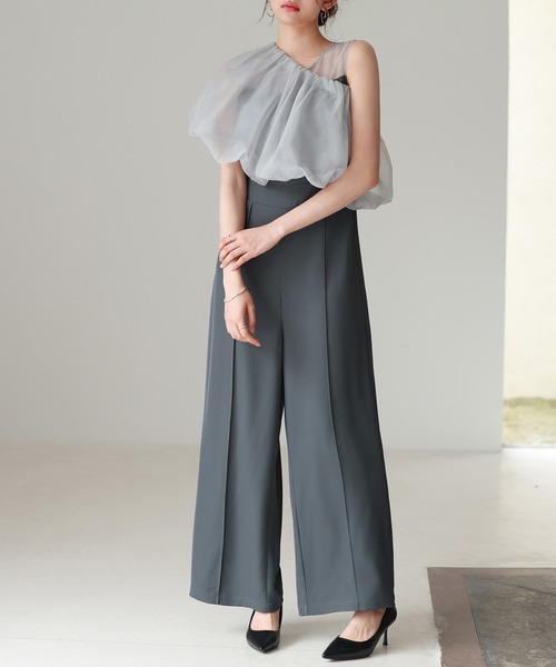 SAISON DE PAPILLON（セゾンドパピヨン）の「オーガンジートップスとオールインワンの2点セット（サロペット/オーバーオール・レディース・ブラック/チャコール・L/M/S）」の17枚目の写真