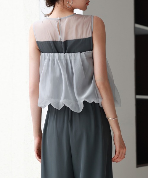 SAISON DE PAPILLON（セゾンドパピヨン）の「オーガンジートップスとオールインワンの2点セット（サロペット/オーバーオール・レディース・ブラック/チャコール・L/M/S）」の14枚目の写真