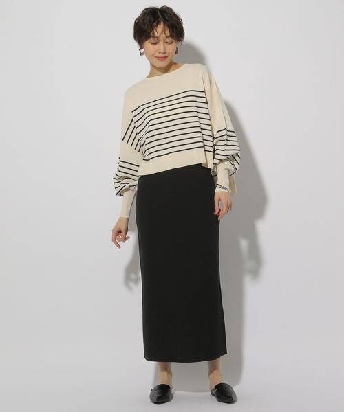 Elura（エルーラ）の「リブニットナロースカート＜低身長サイズあり＞/320053（スカート・レディース・ベージュ/ホワイト/ブラック・MEDIUM/LARGE/FREE(S)）」の9枚目の写真