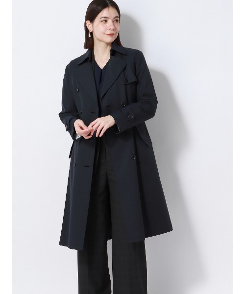 SUIT SQUARE(スーツスクエア)の「ロングトレンチコート 撥水 無地 キルティングライナー付き(トレンチコート・レディース・ベージュ系/ネイビー系・42(13号)/40(11号)/38(9号)/36(7号)/34(5号))」の2枚目の写真