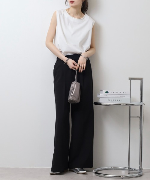 BRODIAEA（ブローディア）の「BRODIAEA パール付きノースリーブきれいめカットソー（Tシャツ/カットソー・レディース・オフホワイト/ブラック/ライトグリーン/ピンク・40）」の8枚目の写真