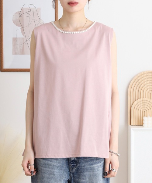 BRODIAEA（ブローディア）の「BRODIAEA パール付きノースリーブきれいめカットソー（Tシャツ/カットソー・レディース・オフホワイト/ブラック/ライトグリーン/ピンク・40）」の21枚目の写真