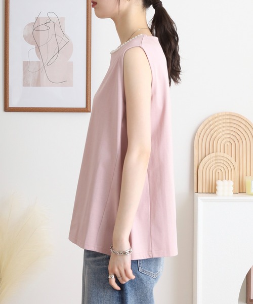 BRODIAEA（ブローディア）の「BRODIAEA パール付きノースリーブきれいめカットソー（Tシャツ/カットソー・レディース・オフホワイト/ブラック/ライトグリーン/ピンク・40）」の22枚目の写真