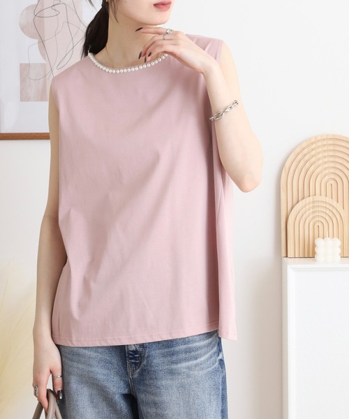 BRODIAEA（ブローディア）の「BRODIAEA パール付きノースリーブきれいめカットソー（Tシャツ/カットソー・レディース・オフホワイト/ブラック/ライトグリーン/ピンク・40）」の17枚目の写真