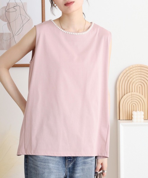 BRODIAEA（ブローディア）の「BRODIAEA パール付きノースリーブきれいめカットソー（Tシャツ/カットソー・レディース・オフホワイト/ブラック/ライトグリーン/ピンク・40）」の18枚目の写真