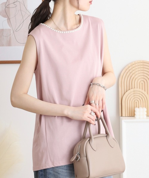 BRODIAEA（ブローディア）の「BRODIAEA パール付きノースリーブきれいめカットソー（Tシャツ/カットソー・レディース・オフホワイト/ブラック/ライトグリーン/ピンク・40）」の19枚目の写真