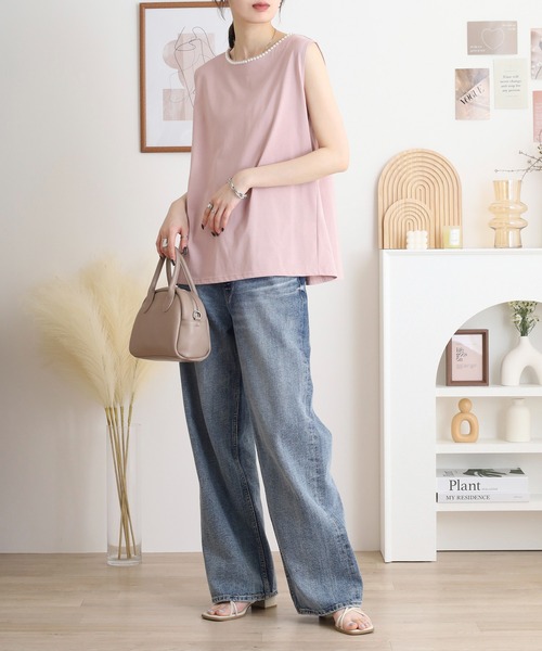BRODIAEA（ブローディア）の「BRODIAEA パール付きノースリーブきれいめカットソー（Tシャツ/カットソー・レディース・オフホワイト/ブラック/ライトグリーン/ピンク・40）」の20枚目の写真