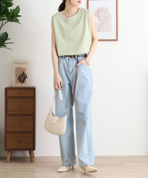 BRODIAEA（ブローディア）の「BRODIAEA パール付きノースリーブきれいめカットソー（Tシャツ/カットソー・レディース・オフホワイト/ブラック/ライトグリーン/ピンク・40）」の16枚目の写真
