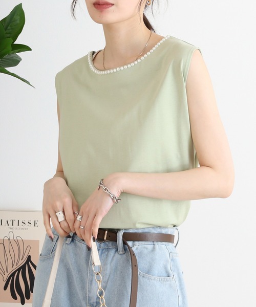 BRODIAEA（ブローディア）の「BRODIAEA パール付きノースリーブきれいめカットソー（Tシャツ/カットソー・レディース・オフホワイト/ブラック/ライトグリーン/ピンク・40）」の15枚目の写真