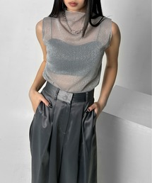 【LVEU.】ハイネックラメシアーノースリーブトップス / トップス カットソー シアー メッシュ ラメ ノースリーブ ハイネック レイヤード インナー ブラック シルバー ZOZOTOWN限定