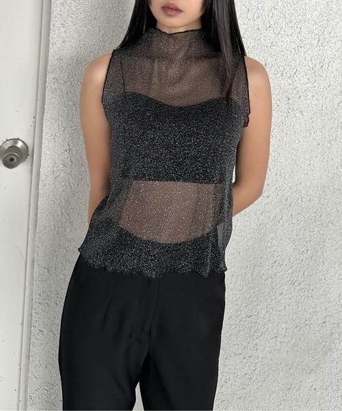LVEU.(ラブユ.)の「【LVEU.】ハイネックラメシアーノースリーブトップス / トップス カットソー シアー メッシュ ラメ ノースリーブ ハイネック レイヤード インナー ブラック シルバー ZOZOTOWN限定(Tシャツ/カットソー・レディース・ブラック/シルバー・FREE)」の13枚目の写真