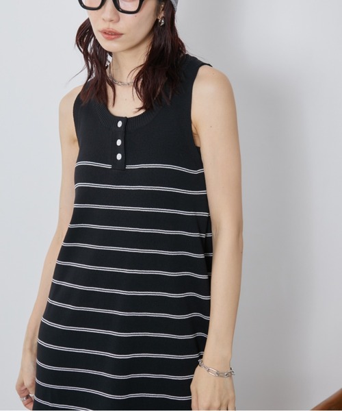 Auntie Rosa Holiday（アンティローザホリデー）の「ヘンリーネックニットロングワンピース（ワンピース・レディース・ブラック/ホワイト×ブラック/ブラック×ホワイト・FREE）」の3枚目の写真