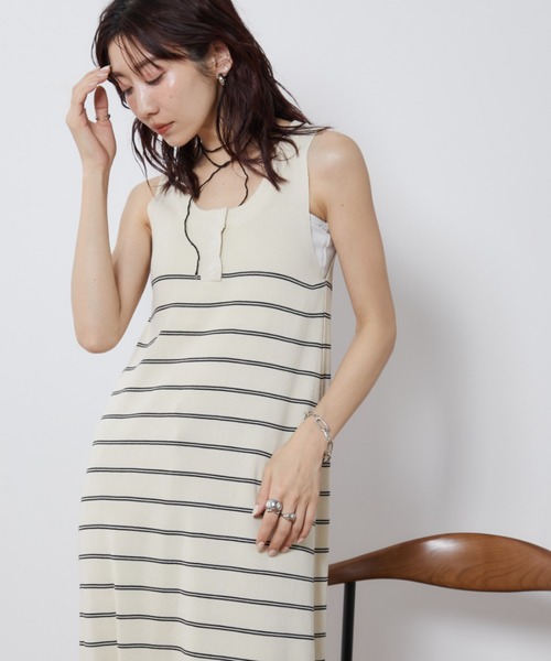 Auntie Rosa Holiday（アンティローザホリデー）の「ヘンリーネックニットロングワンピース（ワンピース・レディース・ブラック/ホワイト×ブラック/ブラック×ホワイト・FREE）」の18枚目の写真